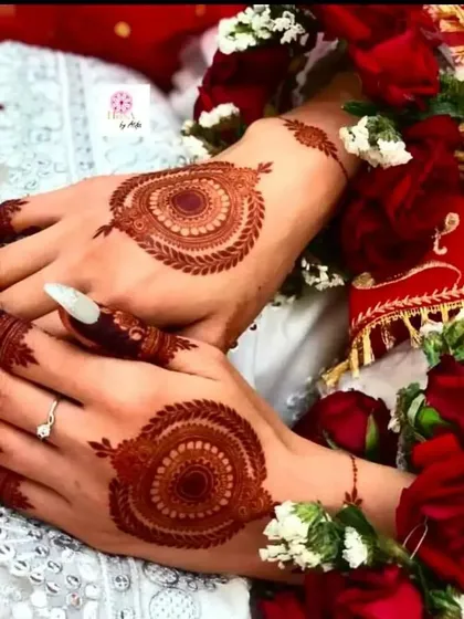 A simple yet beautiful back-hand mandala design. This is a popular choice for guests at weddings and parties, as it is elegant and doesn't require a long application time.