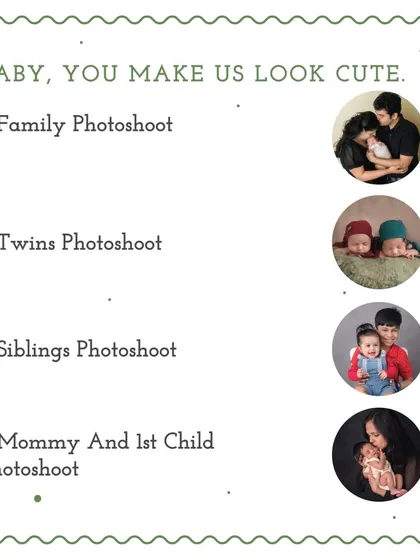 A graphic showcasing my family focused photography services, including Family, Twins, Siblings, and Mommy and 1st Child photoshoots.