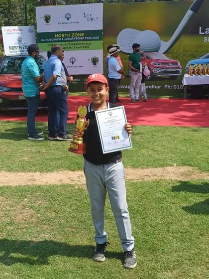 Leyan Pal with his winner's trophy at the IGU Feeder in Kapurthala. This win followed a third-place finish in his previous event, showing great momentum.