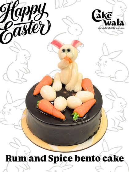 For Easter, we created this special Rum and Spice bento cake, complete with a cute bunny, carrots, and eggs on top.