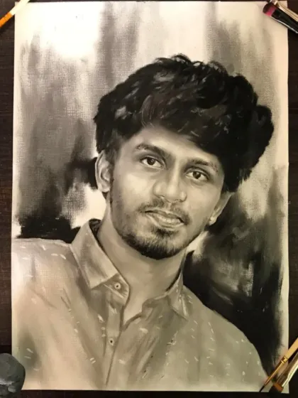 A dry brush portrait of a young man, showing the soft, realistic effect of this unique technique.