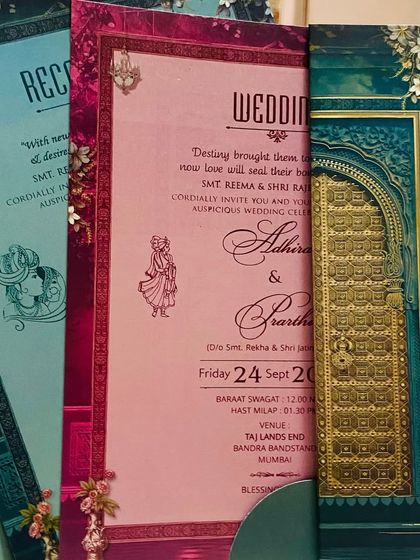 A trio of inserts in teal, magenta, and pink, each with a unique design that comes together as a vibrant and cohesive set.