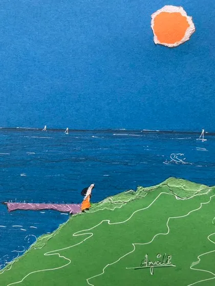 Another random collage, this one depicting a lone figure looking out at the sea. Collage is a wonderful medium for creating atmospheric and narrative scenes.