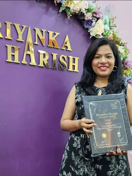 This was such a proud day for me, receiving my professional makeup artist certification from my mentor, Priyanka Harish. Her guidance on professionalism and technique has been invaluable in my journey.