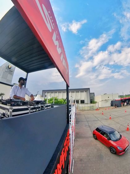 A wide shot of the outdoor setup for the new Swift launch. My 'DJ on Wheels' concept is also perfect for large-scale outdoor brand events.
