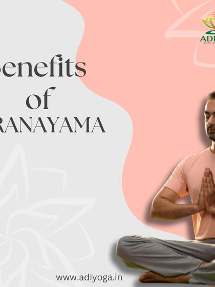 This image introduces the benefits of Pranayama. The practice of controlled breathing is a cornerstone of yoga for reducing stress and improving mental clarity.