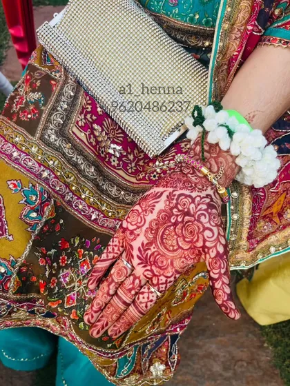 This is the beautiful, mature henna stain that develops from my organic cones after a couple of days. The rich, reddish-brown color is a sign of pure, high-quality henna, perfect for making any occasion feel special.