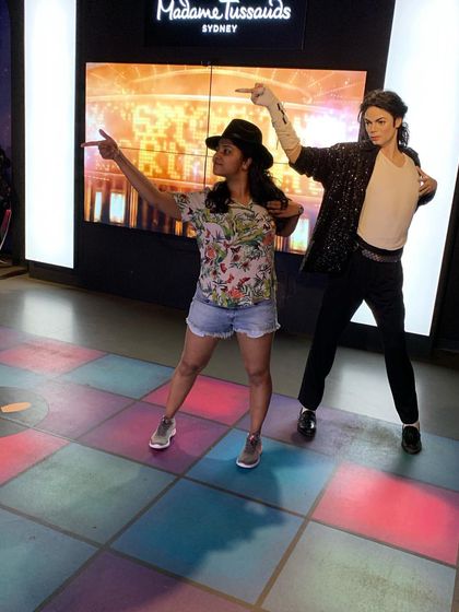 Posing with the King of Pop, Michael Jackson, at Madame Tussauds. Trying to match his iconic pose was a fun challenge.