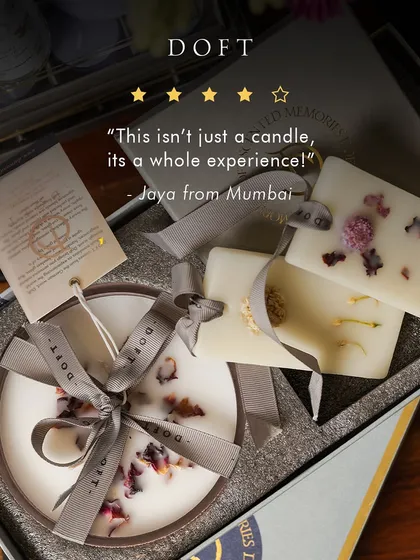 "This isn't just a candle, it's a whole experience!" - Jaya from Mumbai. I love seeing my gift sets, like this one with a candle and wax tablets, bring so much joy. It's a timeless classic, handcrafted with love.