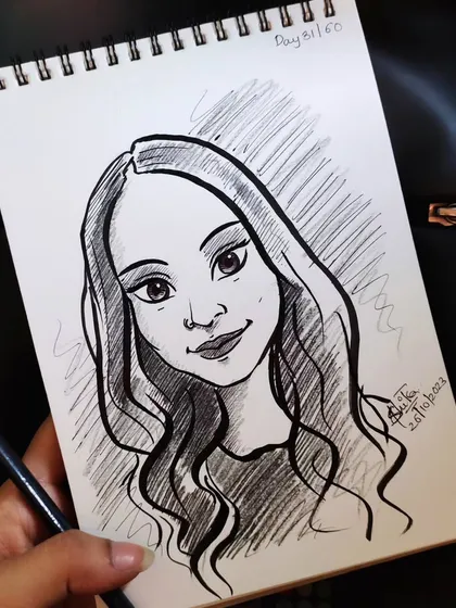 A simple and elegant caricature sketch. The flowing hair and soft features were a pleasure to draw.