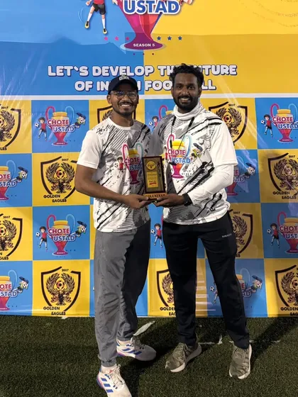Our coaches celebrating a win with the team at the Chote Ustad Trophy event. Our success is a collaborative effort between players and our dedicated coaching staff.