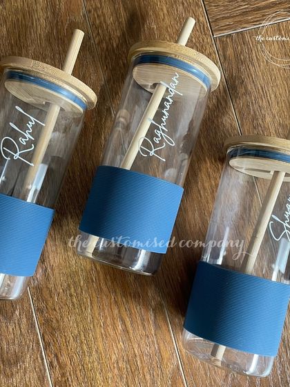 Keep pushing forward with these motivational and personalized glass sippers. The blue silicone sleeve adds a pop of color and a secure grip, making them great for daily use.
