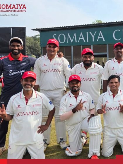 Our men's cricket team, including our head coach Sunil Lingayat, celebrates a successful start to their T20 tournament.
