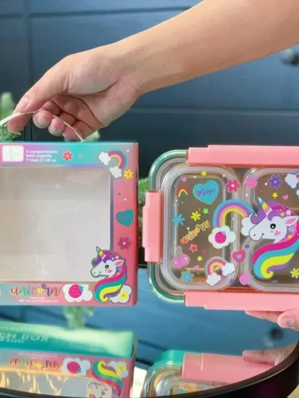 This unicorn-themed lunch box is made with stainless steel inside to keep food fresh. It has multiple compartments and comes in a cute, gift-ready box.