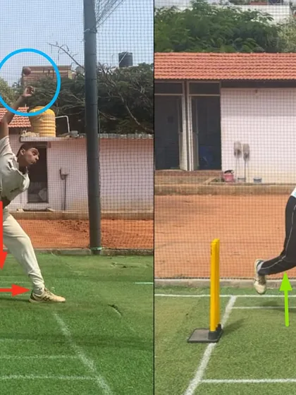 From a collapsed body at release to an upright and strong position. This change allows the bowler to get over the ball and impart more revolutions, a key focus of our reconstruction work.