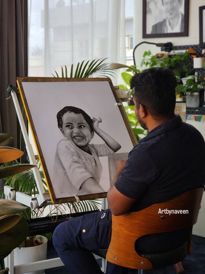 Me admiring the final details on this large-scale child's portrait. The A1 size allows for an incredible amount of detail and impact.