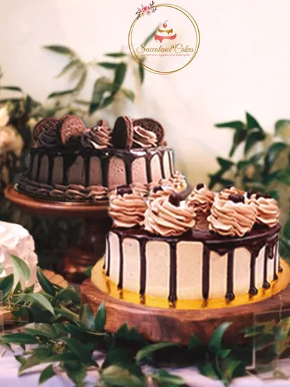 This dessert table features some of my most popular chocolate and coffee-flavored cakes. Each one is made with rich, premium ingredients and finished with a decadent chocolate drip, perfect for any celebration or for those who simply love a good cake.