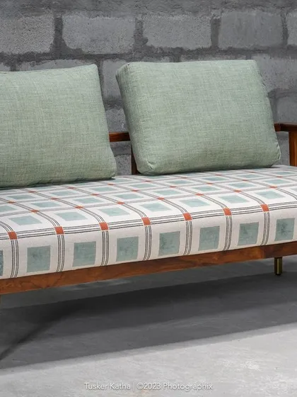 A variety of our sofas and daybeds, including a custom piece for mamama.in and our adaptable Tarangini sofa. These images showcase our ability to tailor seating to any living room theme with choices in size and fabric.