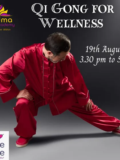This flyer for my Qi Gong workshop highlights the key benefits of the practice, including enhanced flexibility, a boosted immune system, and profound stress release.