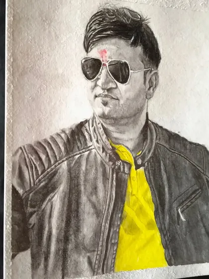 This portrait was a follower sketch where I used a bright yellow to highlight the shirt, contrasting with the black and white leather jacket.