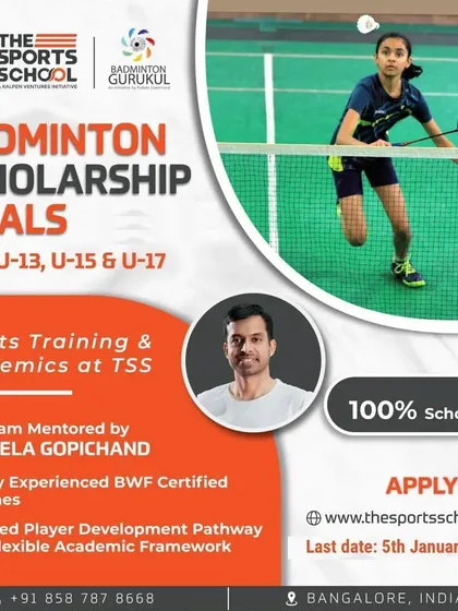 The official announcement of our Badminton Scholarship Trials in partnership with The Sports School, Bangalore, offering up to 100% scholarship.