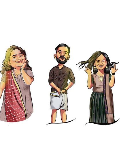 Illustrating the unique character of each friend is what makes group portraits so much fun. These three were drawn individually before being added to the final composition.