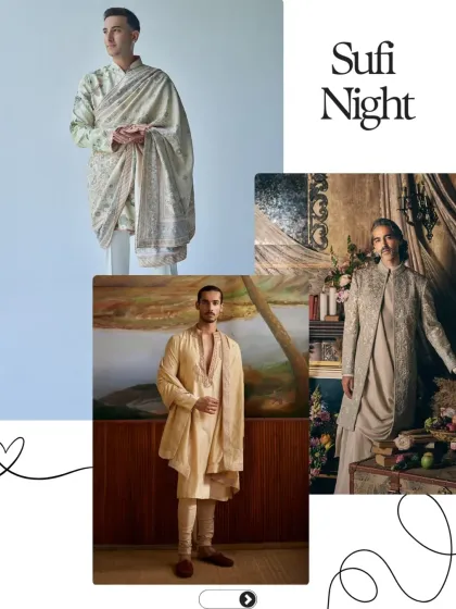 A Sufi Night requires an outfit that is both graceful and ethereal. I suggest looks like a draped silk kurta, a layered jacket over a simple kurta, or an elegant embroidered piece that flows beautifully.