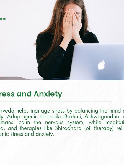 For those dealing with stress and anxiety, we use a combination of adaptogenic herbs like Ashwagandha and calming therapies like Shirodhara. This holistic approach balances the mind and body to relieve chronic stress.