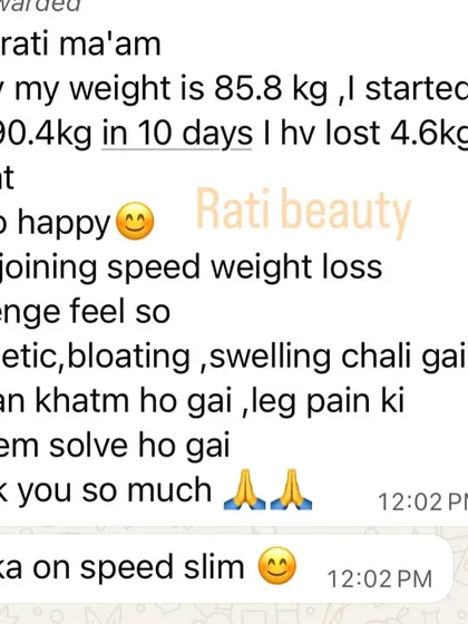 A client shares her 10-day result: 4.6 kg lost, more energy, and no more bloating or leg pain.