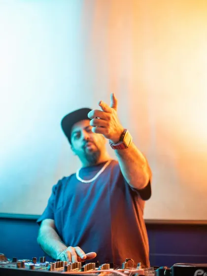 Another shot of me pointing at the crowd, keeping the energy high.