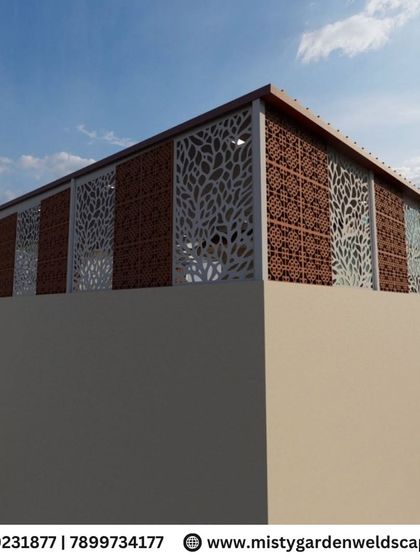 An exterior 3D view of a proposed terrace structure. This helps in understanding how the new addition will blend with the existing building, ensuring the final look is cohesive and architecturally sound.