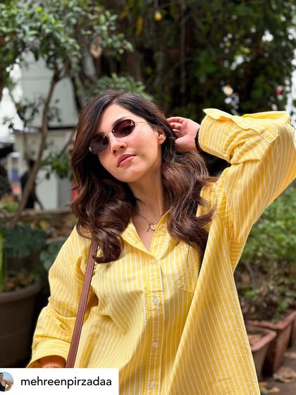 A stylish pose from Mehreen Pirzada, highlighting how her new hair colour complements her overall look.