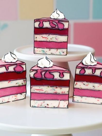 Another angle of the comic cake soap, showing the layered colors and hand-drawn effect.