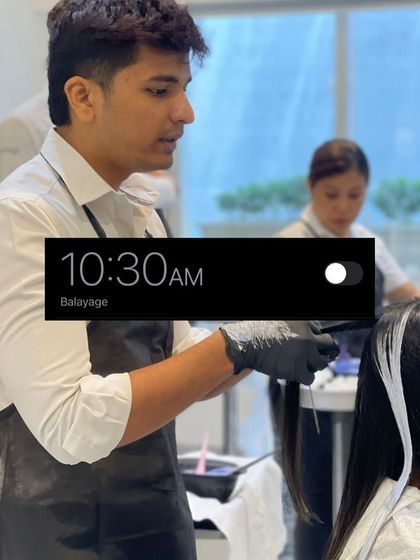 A peek into a typical morning at our salon. At 10:30 AM, our stylist is meticulously applying a balayage, showcasing the precision and artistry that goes into our color services.