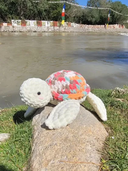 Another photo from Olly's adventure, showing the full landscape. It makes me so happy to create plushies that become part of someone's cherished memories.