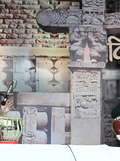 On stage at Virasat, with the beautiful backdrop reflecting the heritage theme of the festival. The setting was perfect for a classical recital.