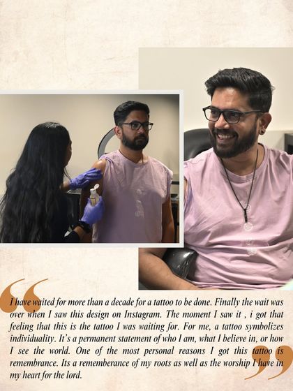 "I have waited for more than a decade for a tattoo to be done. Finally the wait was over when I saw this design on Instagram." The moment a client finds the tattoo he's been waiting for.