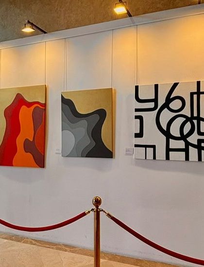 A selection of smaller abstract pieces from 'Inner Tides', showcasing the artist's range in color and composition.