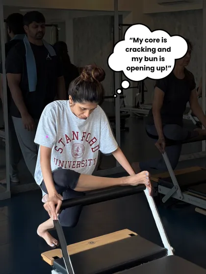 Thought bubble: "My core is cracking and my bun is opening up!" The internal monologue during a deep stretch is always interesting.