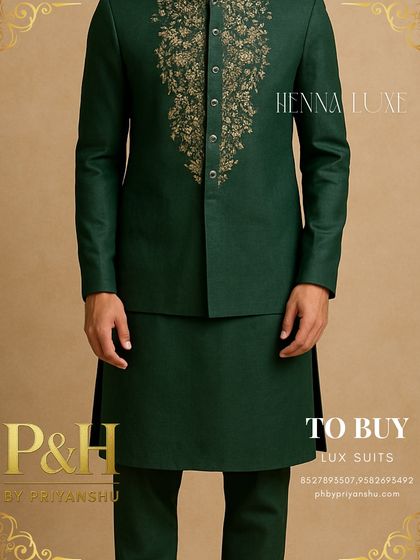 A close-up of the jacket, showcasing the dense and beautiful hand-embroidery around the neckline and placket.