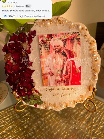 "Superb Service!!! and beautifully made by love." This review, displayed over a photo of the finished geode-style plate, warms my heart and reinforces my commitment to my craft.