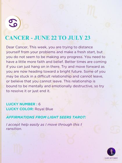 A weekly forecast for Cancer about making a fresh start and moving toward a brighter future. This reading addresses the difficulty of leaving a destructive relationship and finding the faith to move on.