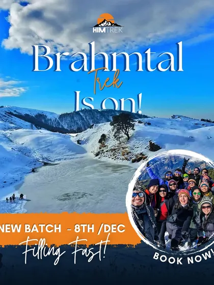 Our Brahmatal trek is on! This is a glimpse of the winter magic that awaits, with a frozen lake and snow-covered landscapes. The new batch is filling fast.