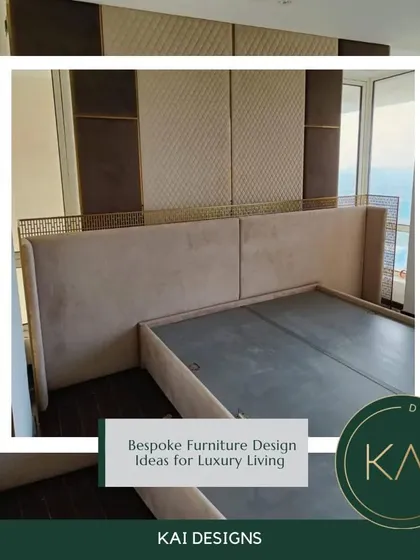 A custom bed with an extended, upholstered headboard featuring intricate paneling and metallic accents. This design creates a luxurious, hotel-like feel, turning the entire wall into a statement feature.