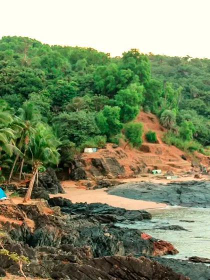 Tents pitched on a secluded beach in Gokarna. I can arrange unique beach camping experiences for a memorable trip.