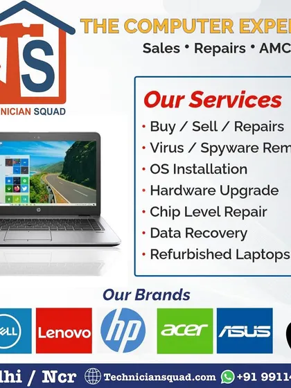 As the computer experts, we service all major brands including Dell, Lenovo, HP, Acer, Asus, and Apple. Our services include sales, all types of repairs, and Annual Maintenance Contracts (AMC) for your peace of mind.