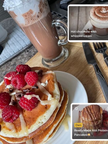 For my sweet tooth cravings: protein pancakes and hot chocolate with whipped cream. You don't have to give up dessert.