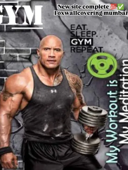 A design preview for a gym wallpaper featuring Dwayne 'The Rock' Johnson and motivational quotes. I work with clients to create the perfect custom collage.