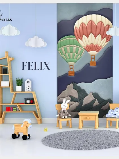 Let your kids know the sky is the limit. Our 'Felix' wall panel, with its 3D hot air balloons, is designed to inspire children to dream big and fly high, turning their room into a whimsical landscape.