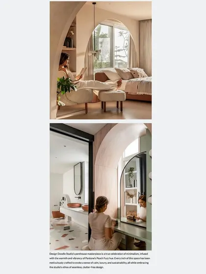 The master bedroom and dressing area featured in Architecture + Design, celebrating the project's celebration of minimalism.